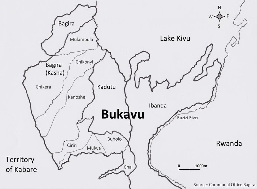 Map showing Kasha’s neighborhoods in the city of Bukavu